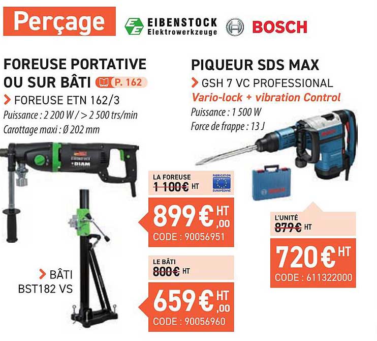 foreuse portative ou sur bâti bosch, piqueur sds max bosch