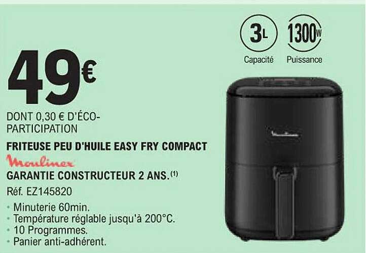 friteuse peu d'huile easy fry compact moulinex