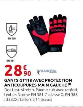 gants gt118 avec protection anti coupures main gauche