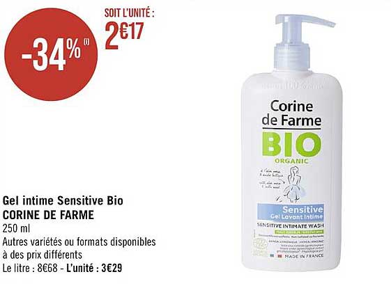 gel intime sensitive bio corine de farme