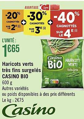 haricots verts très fins surgelés casino bio