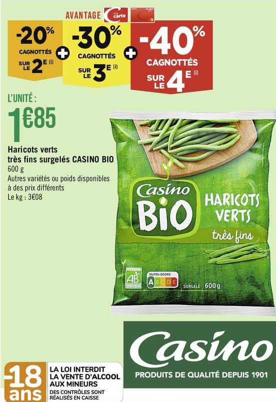 haricots verts très fins surgelés casino bio
