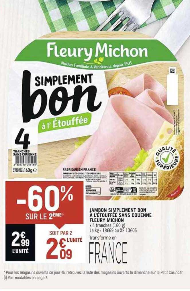 jambon simplement bon à l'étouffée sans couenne fleury michon