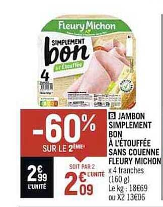jambon simplement bon à l'étouffée sans couenne fleury michon