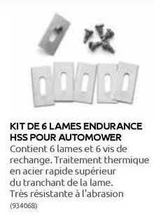 kit de 6 lames endurance hss pour automower