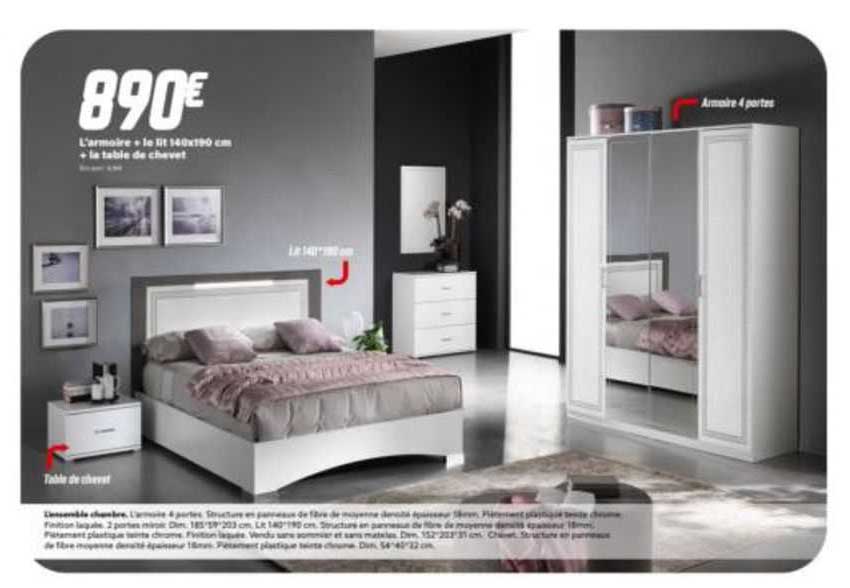 l'armoire + le lit 140 x 190 cm + la table de chevet