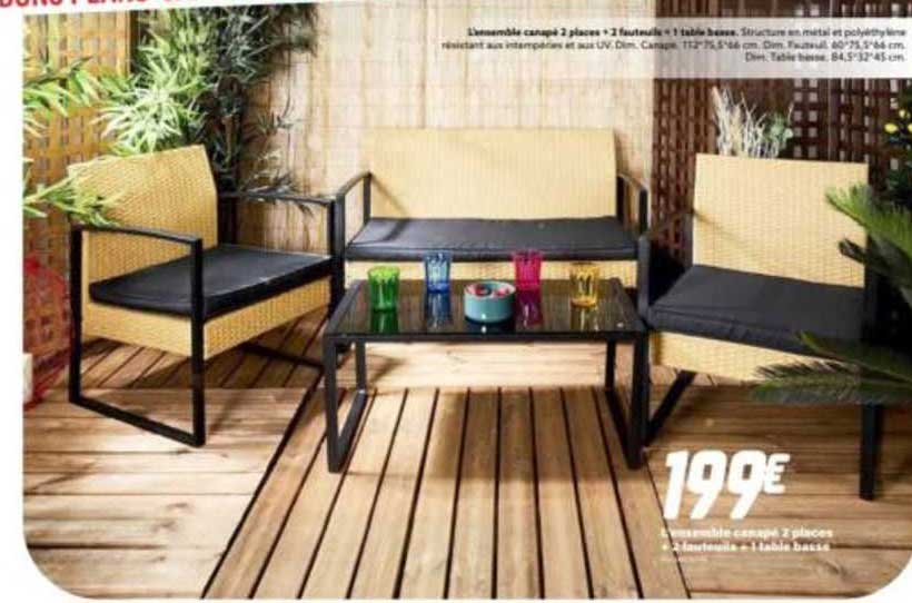 l'ensemble canapé 2 places + 2 fauteuils + 1 table basse