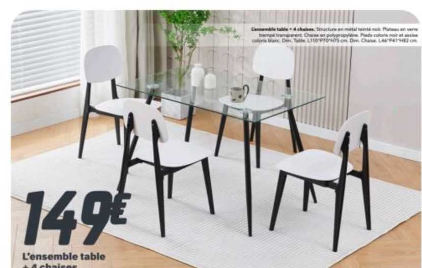 l'ensemble table + 4 chaises