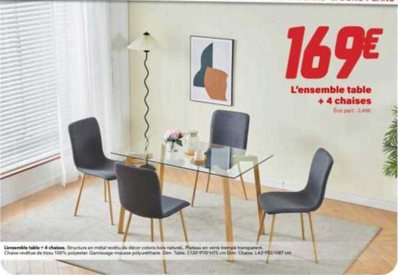 l'ensemble table + 4 chaises