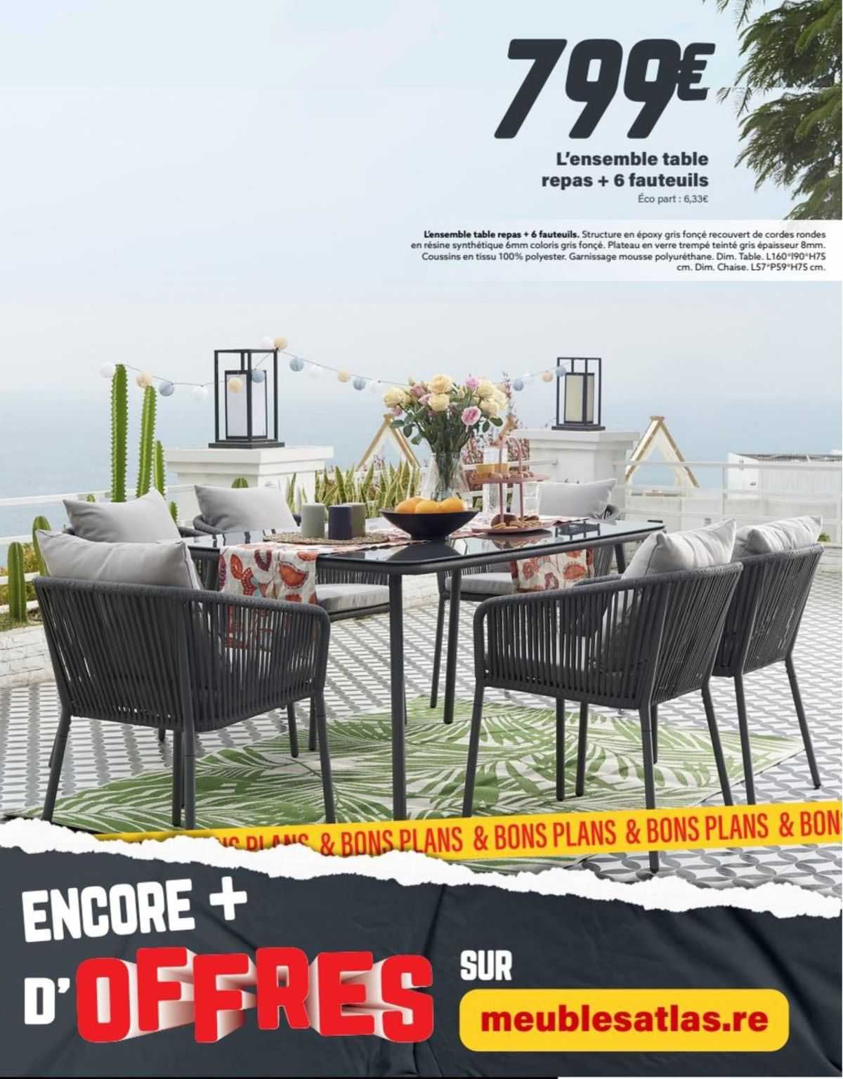 l'ensemble table repas + 6 fauteuils