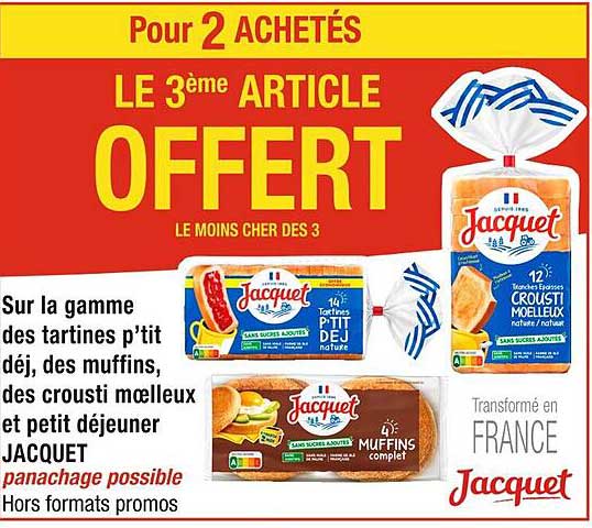 la gamme des tartines p'tit déj, des muffins, des crousti moelleux et petit déjeuner jacques