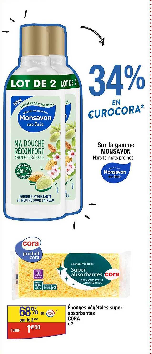 la gamme monsavon, éponges végétales super absorbantes cora