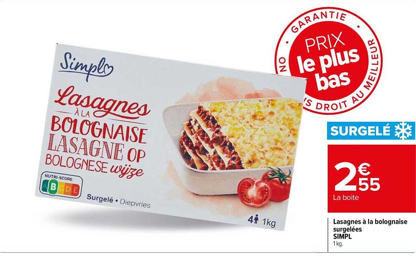 Lasagnes à La Bolognaise Surgelées Simpl