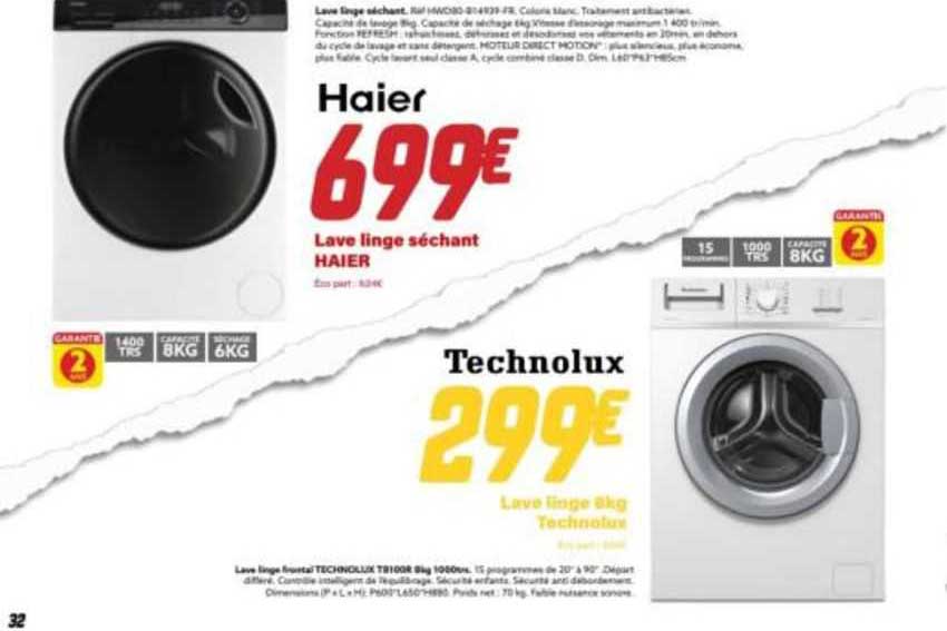 lave linge séchant haier, lave linge 8 kg technolux