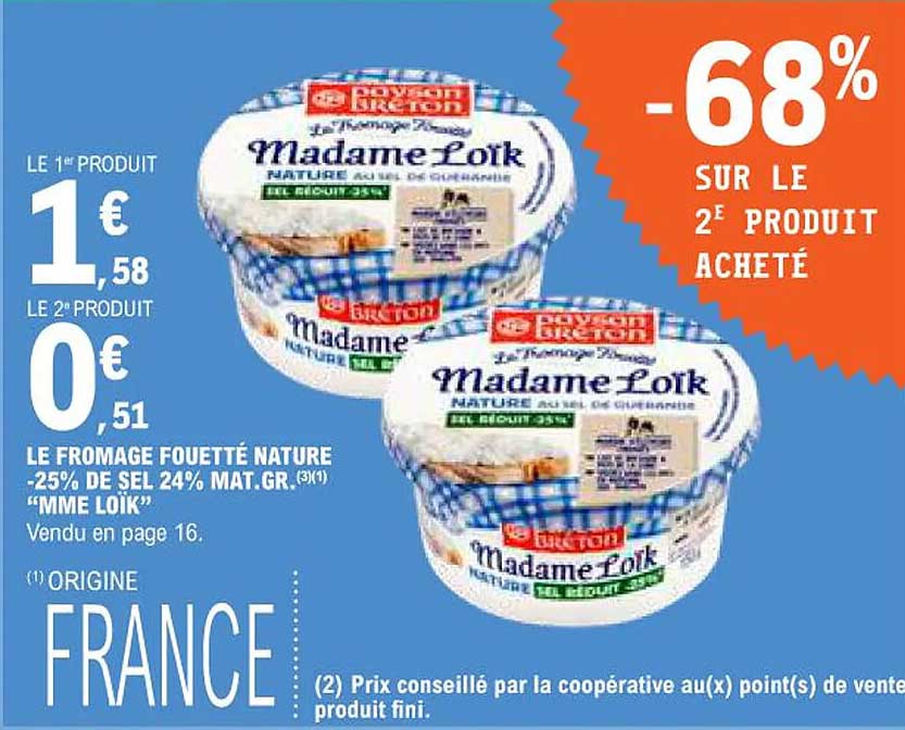 le fromage fouetté nature -25% de sel 24% mat.gr. "mme loïk"