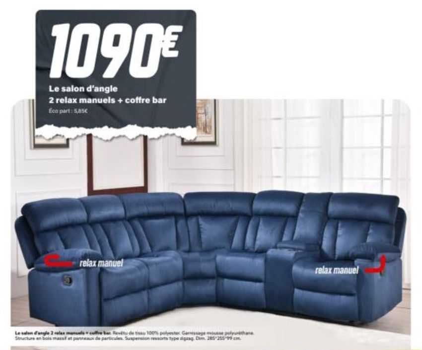le salon d'angle 2 relax manuels + coffre bar
