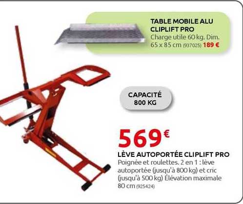 lève autoportée cliplift pro, table mobile alu cliplift pro