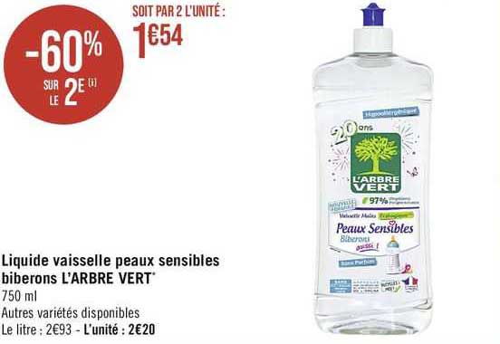 liquide vaisselle peaux sensibles biberons l'arbre vert