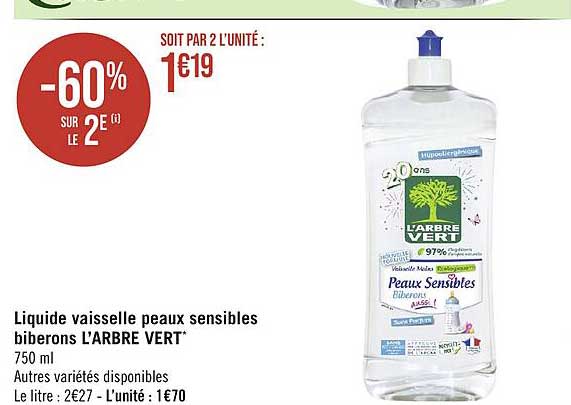 liquide vaisselle peaux sensibles biberons l'arbre vert