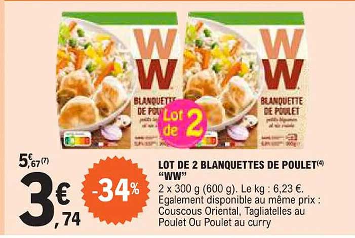 lot de 2 blanquettes de poulet "ww"