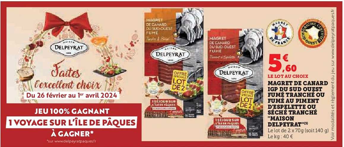 magret de canard igp du sud ouest fumé tranché ou fumé au piment d'espelette ou séché tranché "maison delpeyrat"