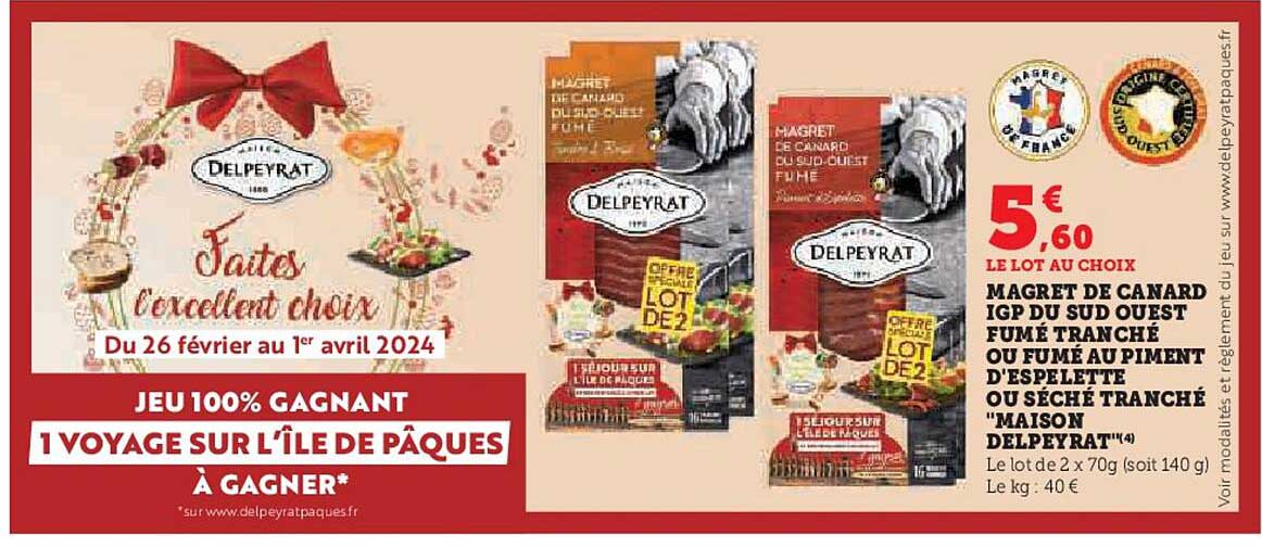 magret de canard igp du sud ouest fumé tranché ou fumé au piment d'espelette ou séché tranché "maison delpeyrat"