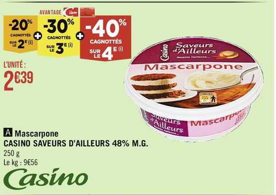 mascarpone casino saveurs d'ailleurs 48% m.g.