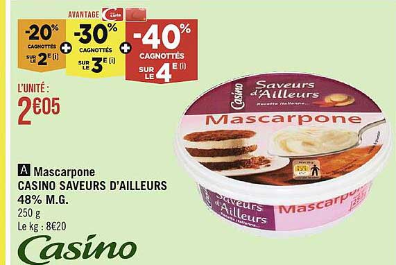 mascarpone casino saveurs d'ailleurs 48% m.g.