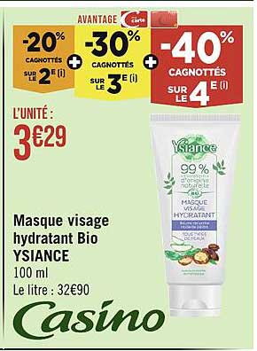 masque visage hydratant bio ysiance