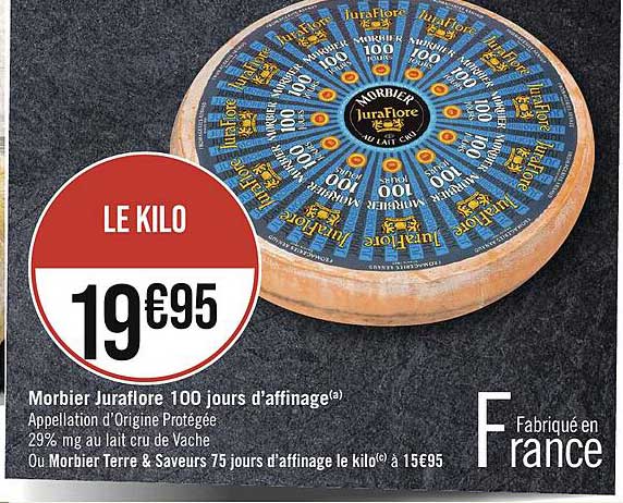 morbier juraflore 100 jours d'affinage ou morbier terre & saveurs 75 jours d'affinage le kilo