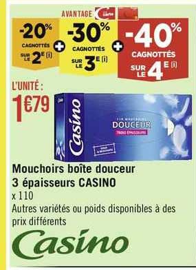 mouchoirs boîte douceur 3 épaisseurs casino