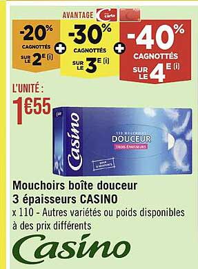 mouchoirs boîte douceur 3 épaisseurs casino