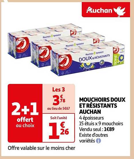 mouchoirs doux et résistants auchan