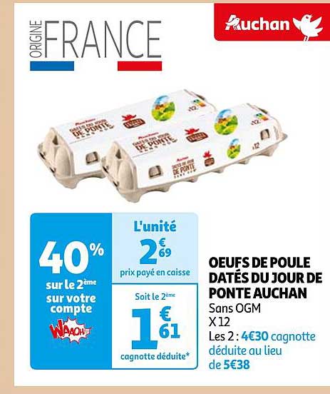 œufs de poulet datés du jour de ponte auchan