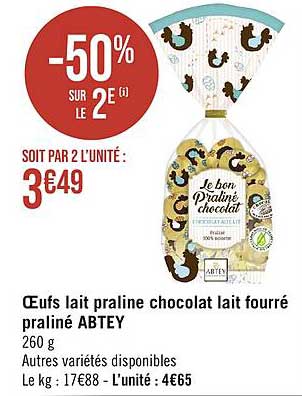 œufs lait praline chocolat lait fourré praliné abtey
