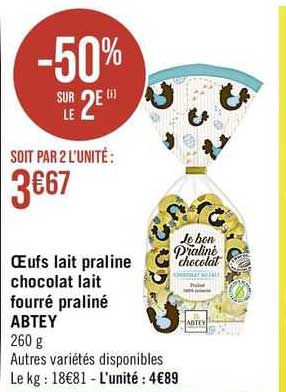 œufs lait praline chocolat lait fourré praliné abtey