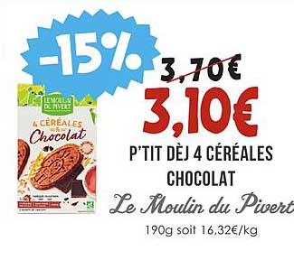 P'tit Déj 4 Céréales Chocolat Le Moulin Du Pivert