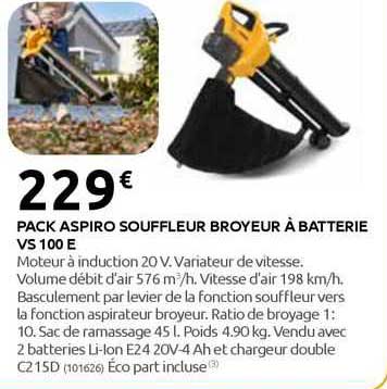 pack aspiro souffleur broyeur à batterie vs 100 e