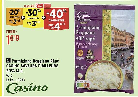 parmigiano reggiano râpé casino saveurs d'ailleurs 29% m.g.