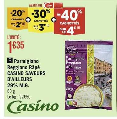 parmigiano reggiano râpé casino saveurs d'ailleurs 29% m.g.