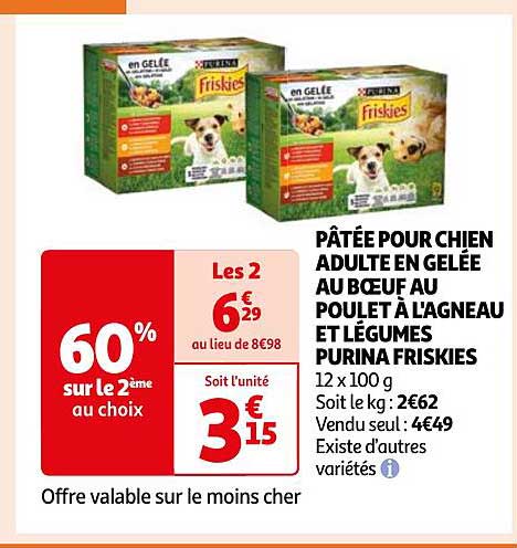 pâtée pour chien adulte en gelée au bœuf au poulet à l'agneau et légumes purina friskies