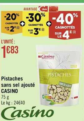 pistaches sans sel ajouté casino