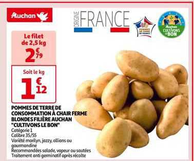 pommes de terre de consommation à chair ferme blondes filière auchan "cultivons le bon"
