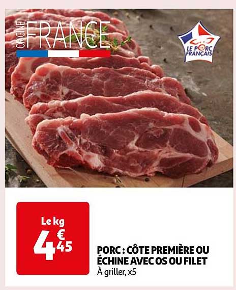 Porc : Côte Première Ou échine Avec Os Ou Filet
