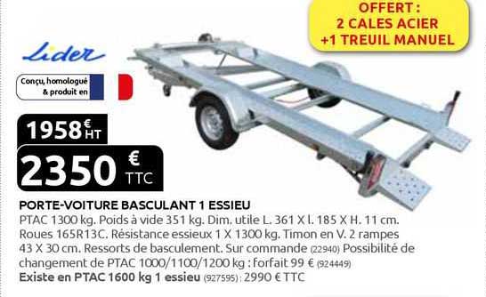 porte-voiture basculant 1 essieu lider