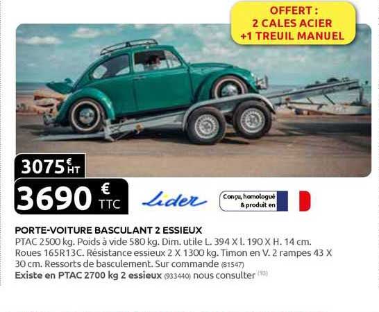 porte-voiture basculant 2 essieux lider