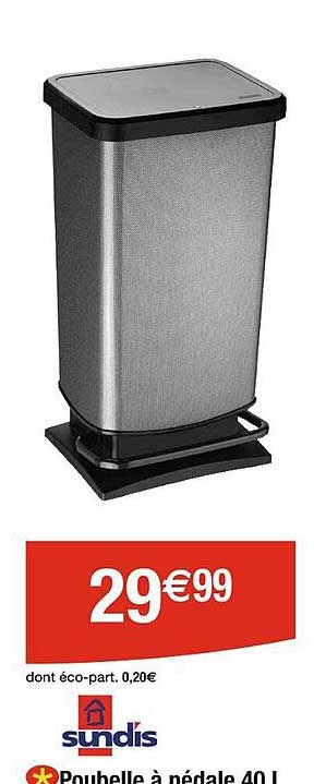 Poubelle à Pédale 40 L Sundis