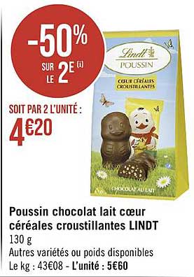 poussin chocolat lait cœur céréales croustillantes lindt