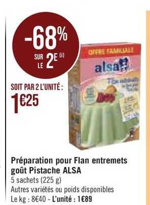 Préparation Pour Flan Entremets Goût Pistache Alsa