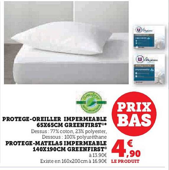 protège-oreiller imperméable 65 x 65 cm greenfirst, protège-matelas imperméable 140 x 190 cm greenfirst